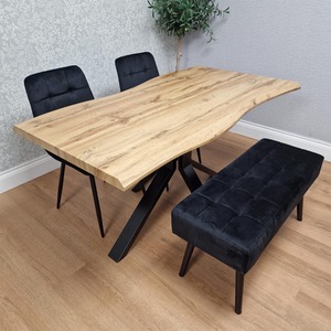 Wood Dining Set with Velvet Chairs  Black Velvet Bench