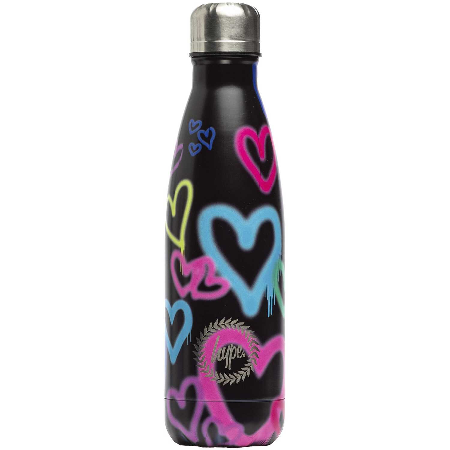 Hype Unisex Black Graffiti Heart Metal Water Bottle Screw Top - Image 3
