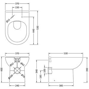 BTW Back To Wall Toilet Pan WC Round Modern Top Mount Soft Close Seat White