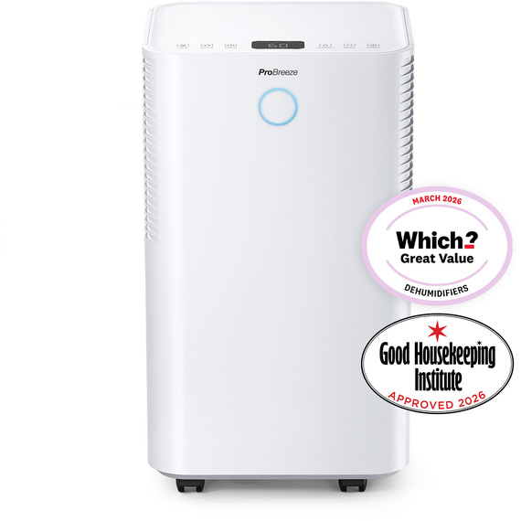 Pro Breeze OmniDry 12L Quiet Dehumidifier - Auto Humidity Control - White