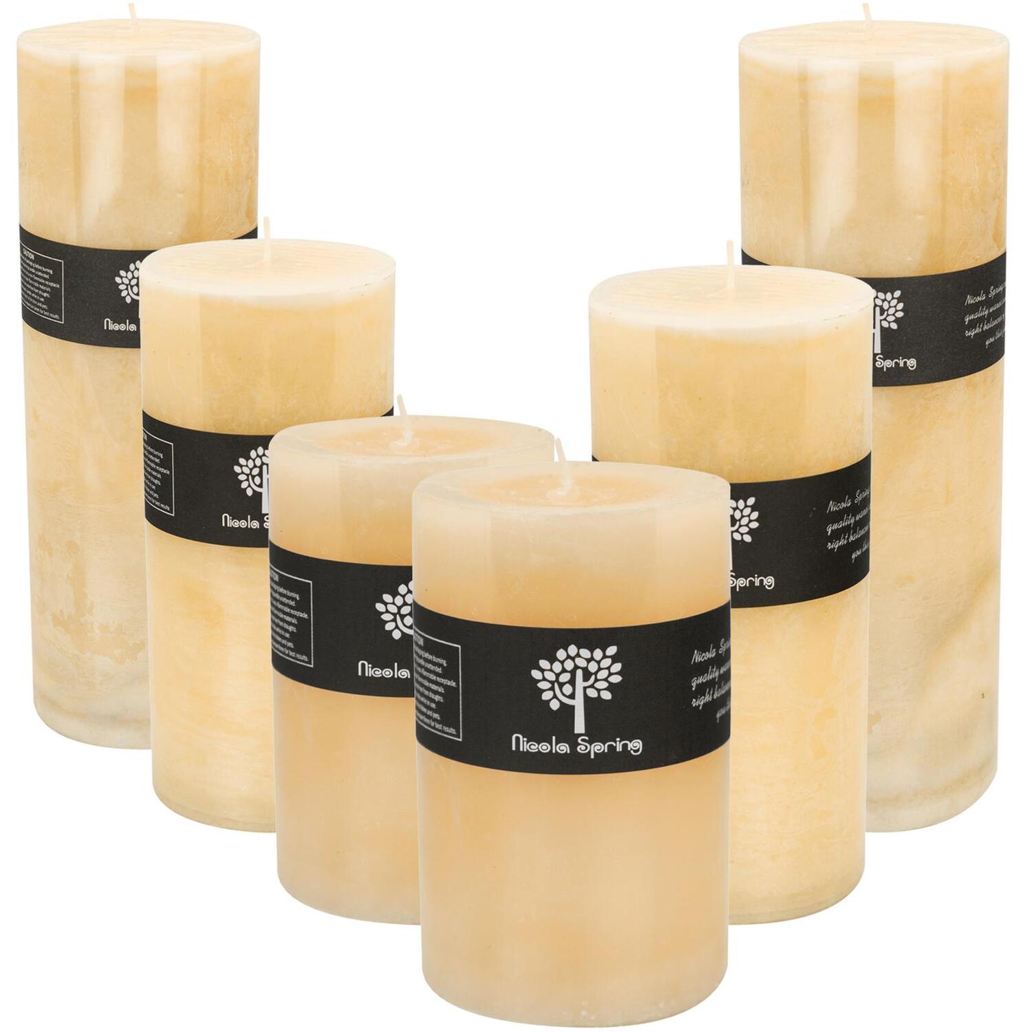 Round Vanilla Pillar Candles - 3 Sizes - Cream - Pack of 3 - Natural