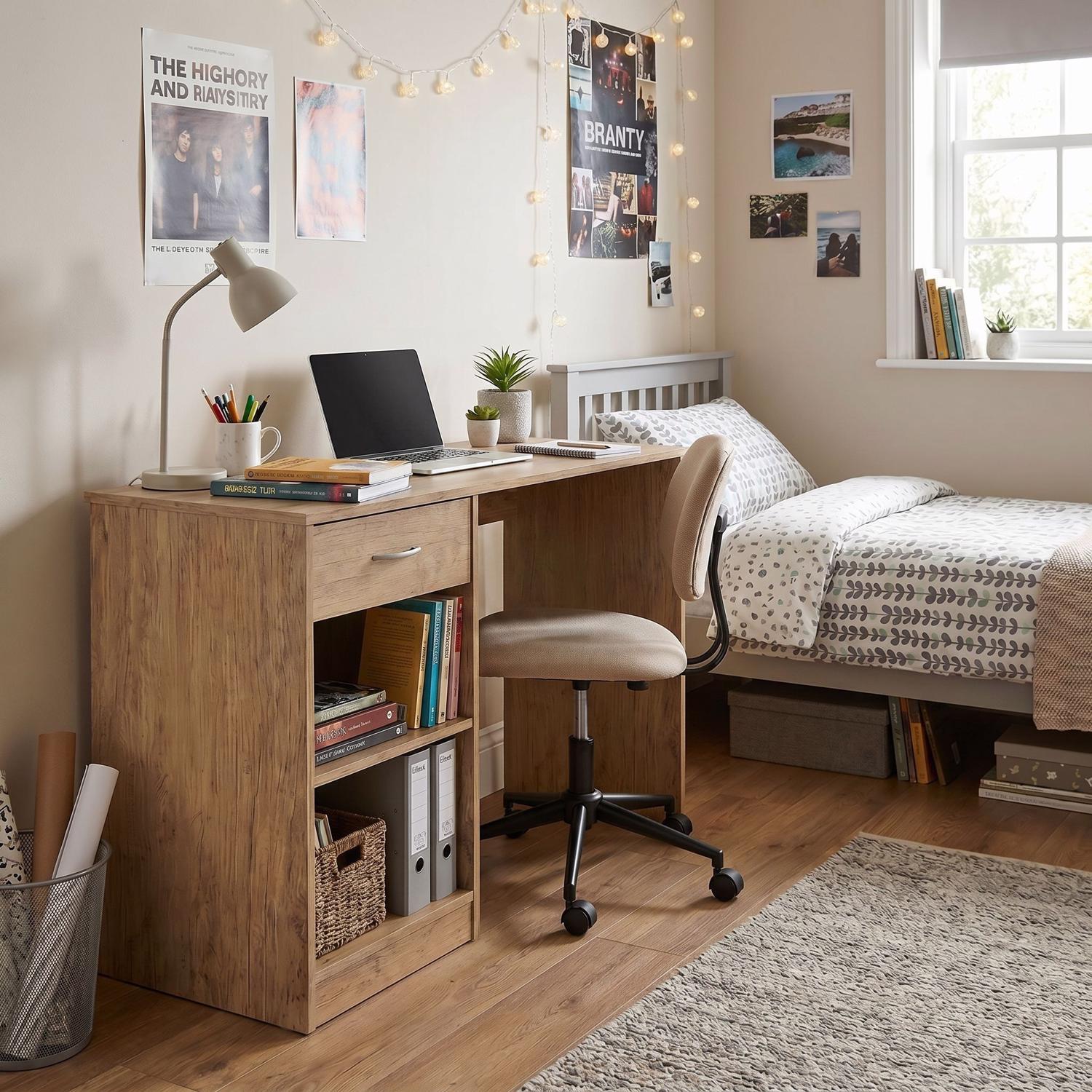 Fwstyle Unisex Brown Promo Oak 1 Drawer 2 Shelf Study Room Office Desk Dressing Table In - Image 2