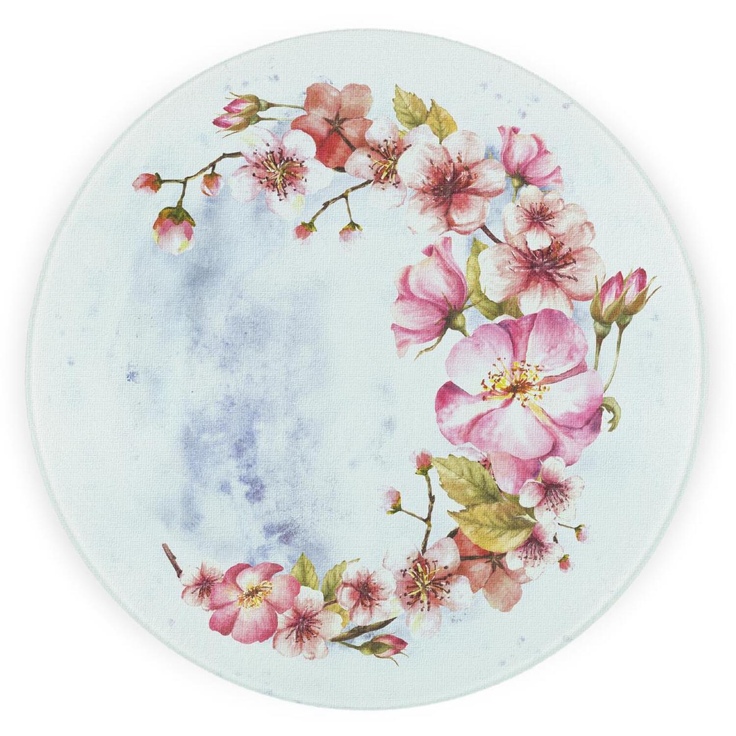 Image of Peach Blossoms Textured Glass Round Trivet&hellip;