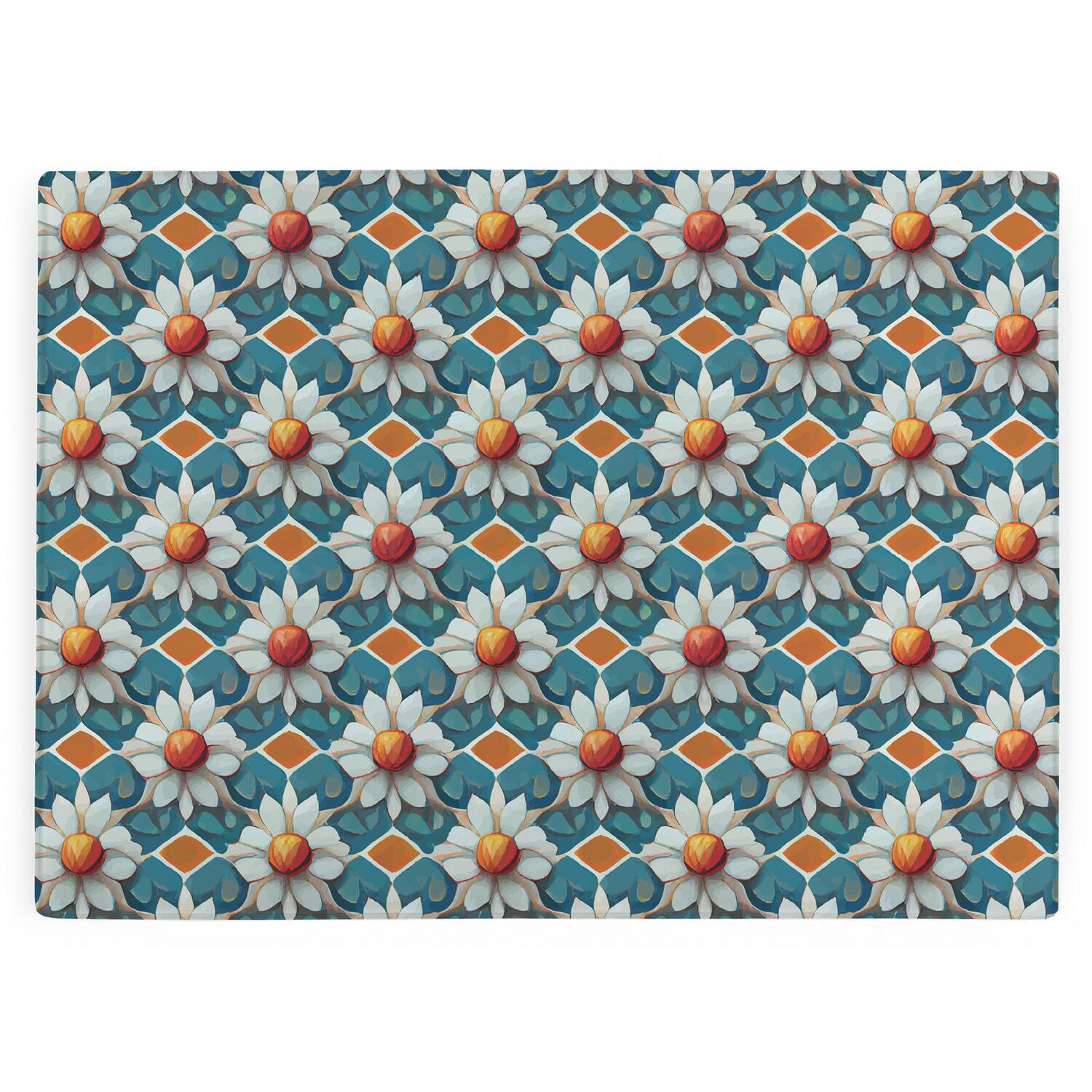 Image of Blue Floral Tile Large Smooth Glass&hellip;