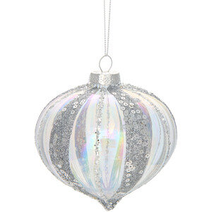 Glitter Striped Bauble with Lustre