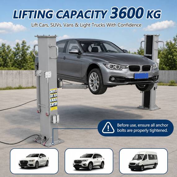 SwitZer 8000LBS Portable Two Post Car Lift Hydraulic Vehicle Hoist 3600kg Grey