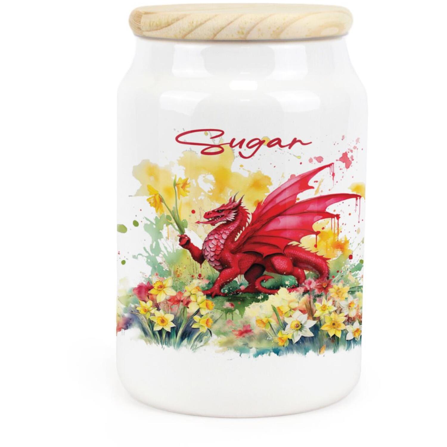 Purely Home Welsh Dragon & Daffodils Ceramic Sugar Storage Canister - Red