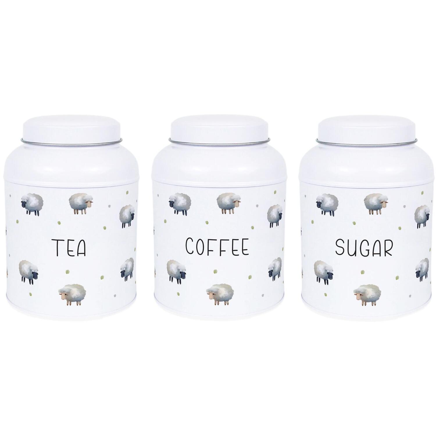 B&Q -  Spring Sheep TeaCoffee & Sugar CanistersSmall Kitchen Storage Tins - Image 3