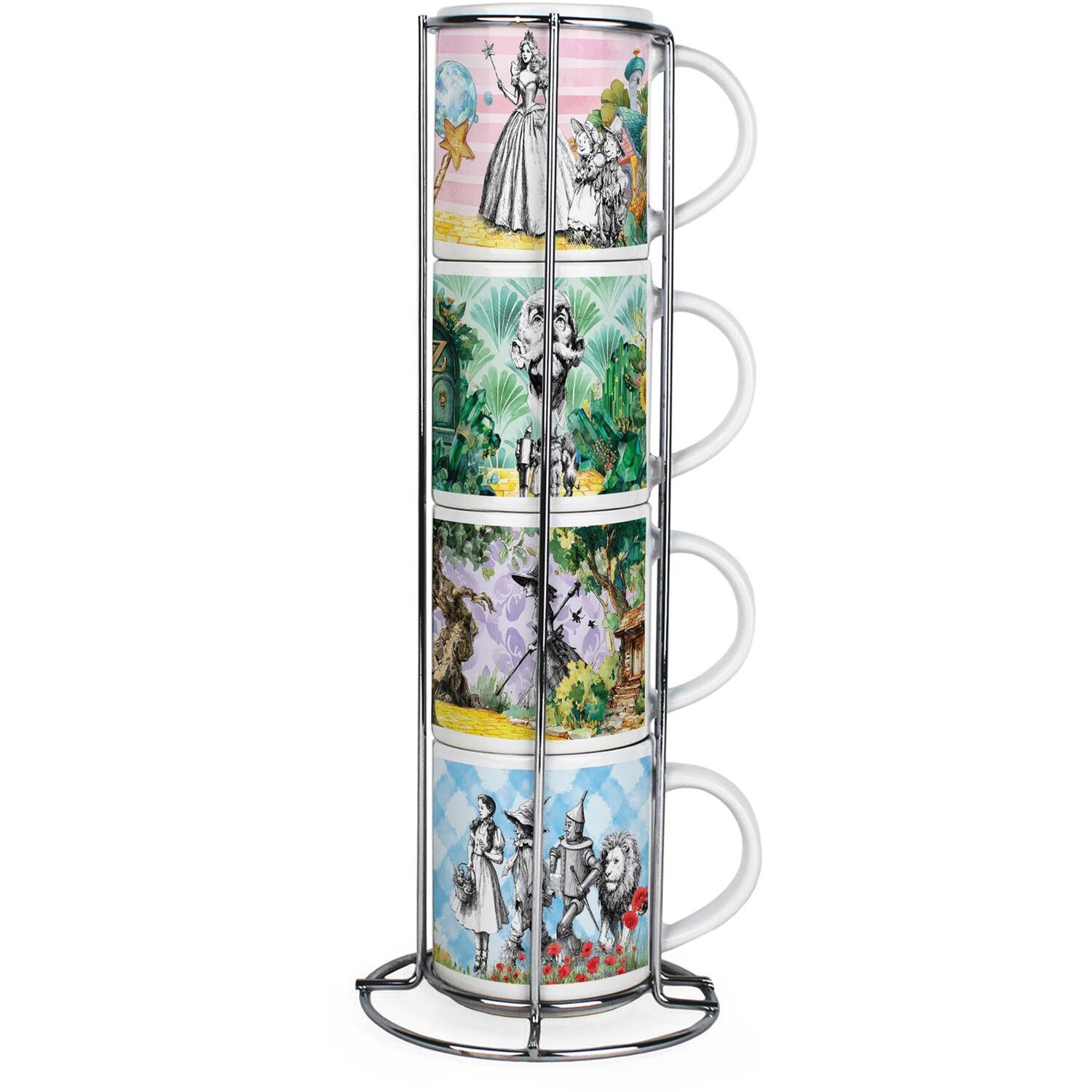 B&Q -  Wizard Of Oz Stacking Mugs SetDorothy Glinda Emerald City GiftSet Of 4 Ceramic Cups Set With Metal Stand - Image 3