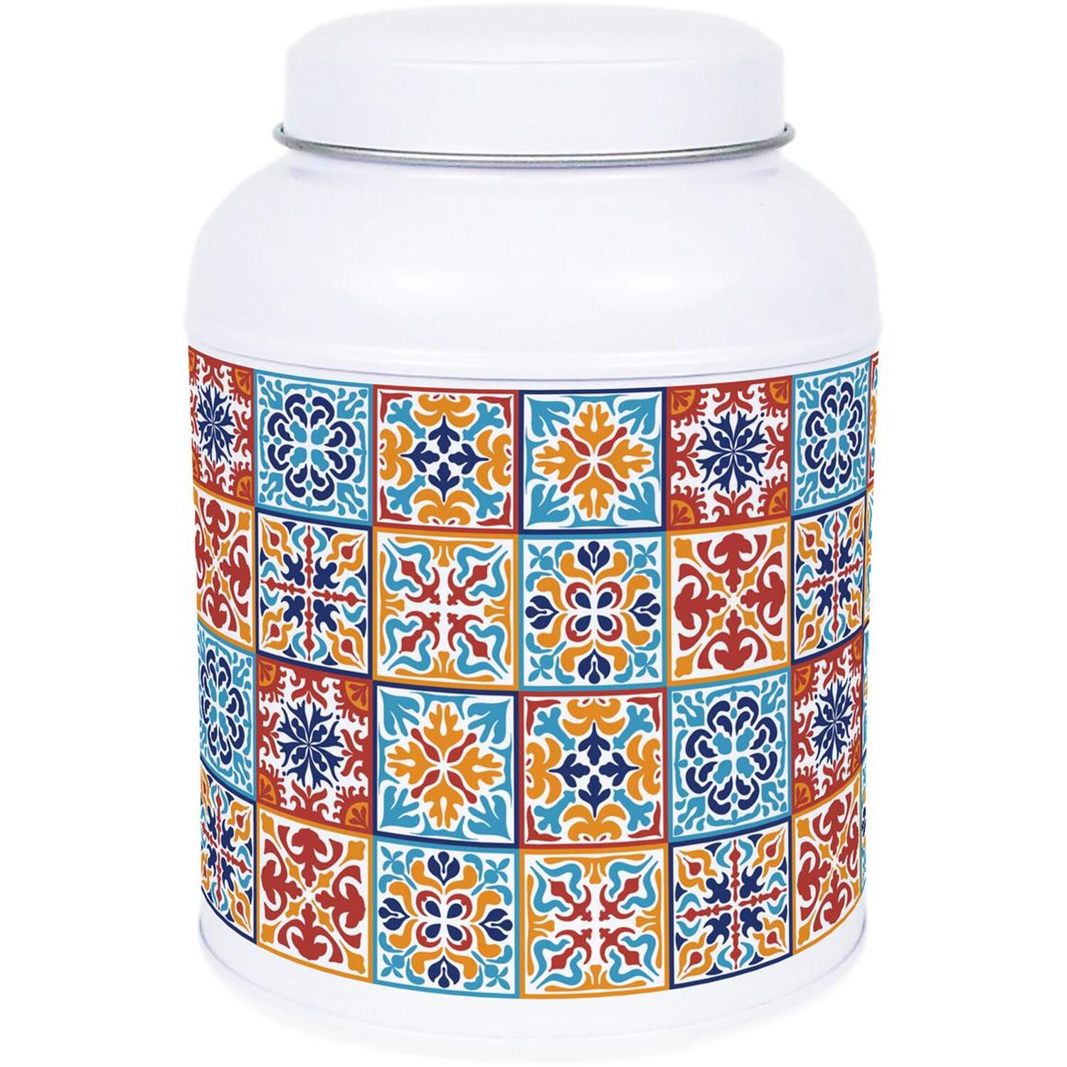 Purely Home Moroccan Tile Hot Chocolate Canister - Small Domed Lid Kitchen Storage Tin - No Text