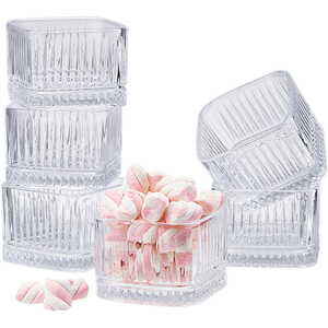 Eden & Willow Set of 6 Ribbed Glass Dip Bowls with Diamond Cut Base