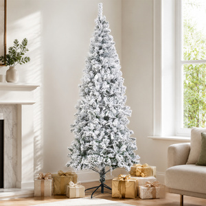 White / 7ft Snow Flocked Hinged Artificial Christmas Tree with Metal Stand shot 18163809