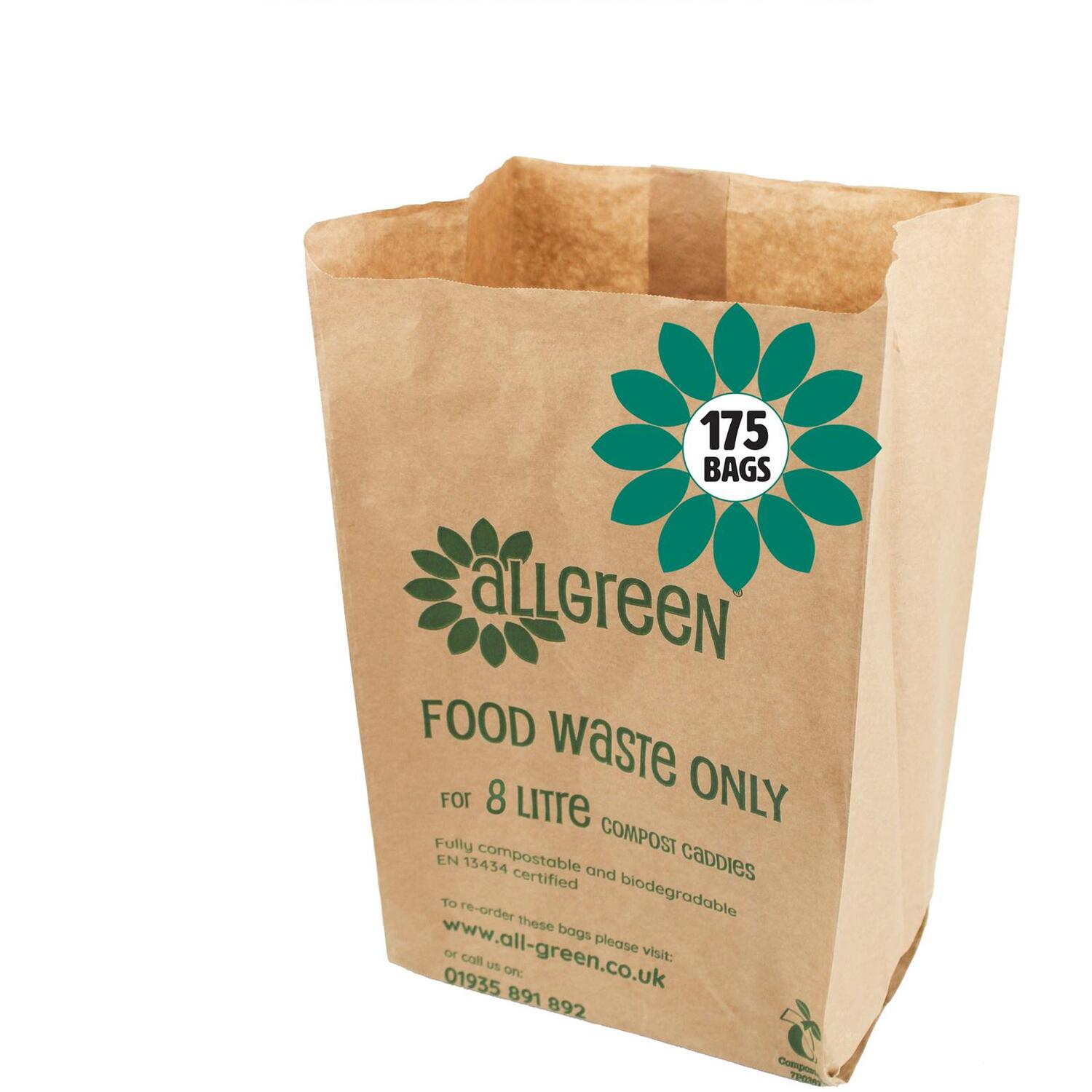 All-Green 8L Paper Compostable Food Waste Caddy Liners (Small) - 50 Bags - 175 Bags / 175