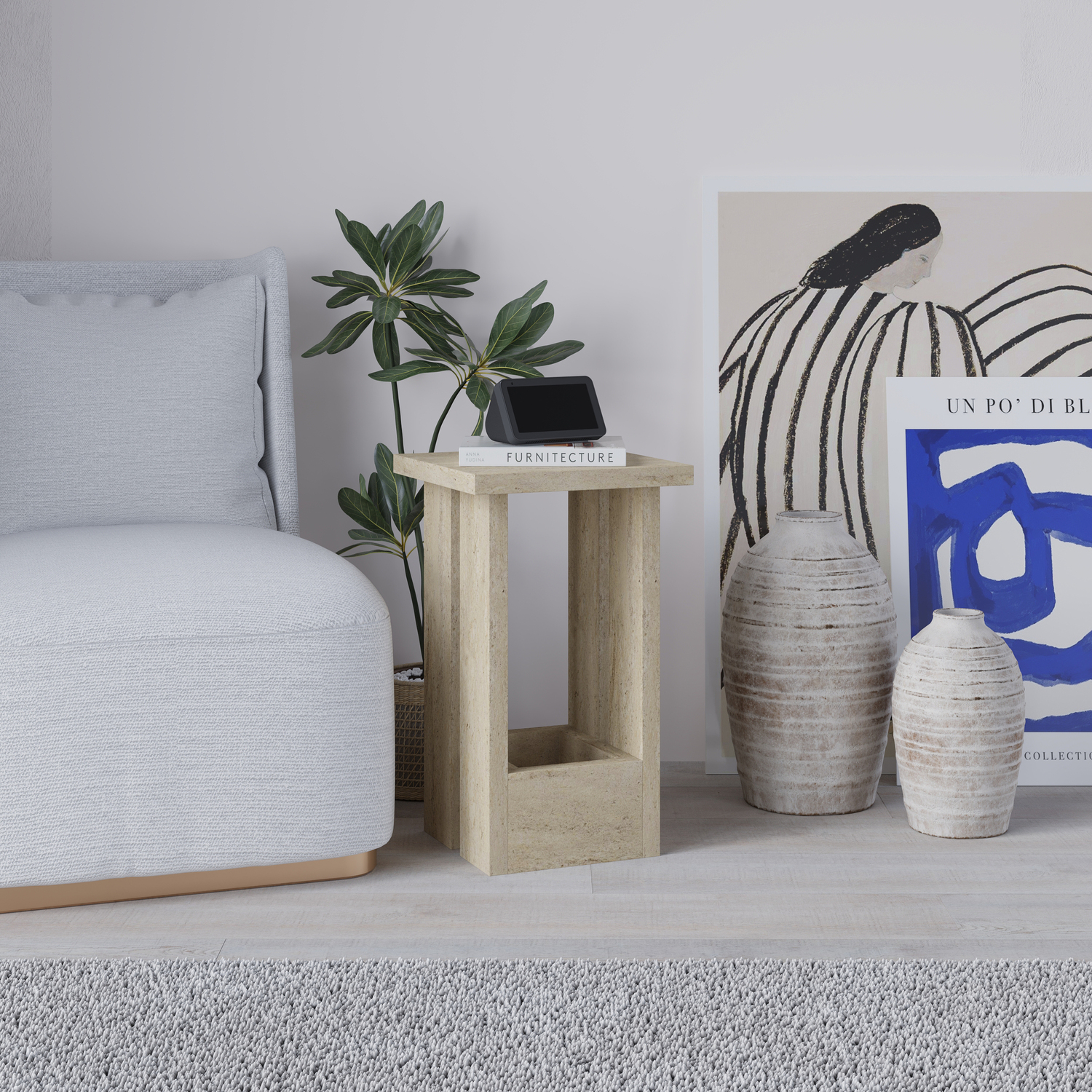 Tasos Side Table - Size: 50.5 X 30 X 30Cm - Wilko Travertine Decortie - Image 4