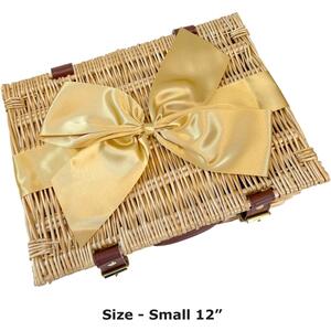 Empty Natural Wicker Hamper Basket  and Gold Bow for gifts, storage and picnics (12