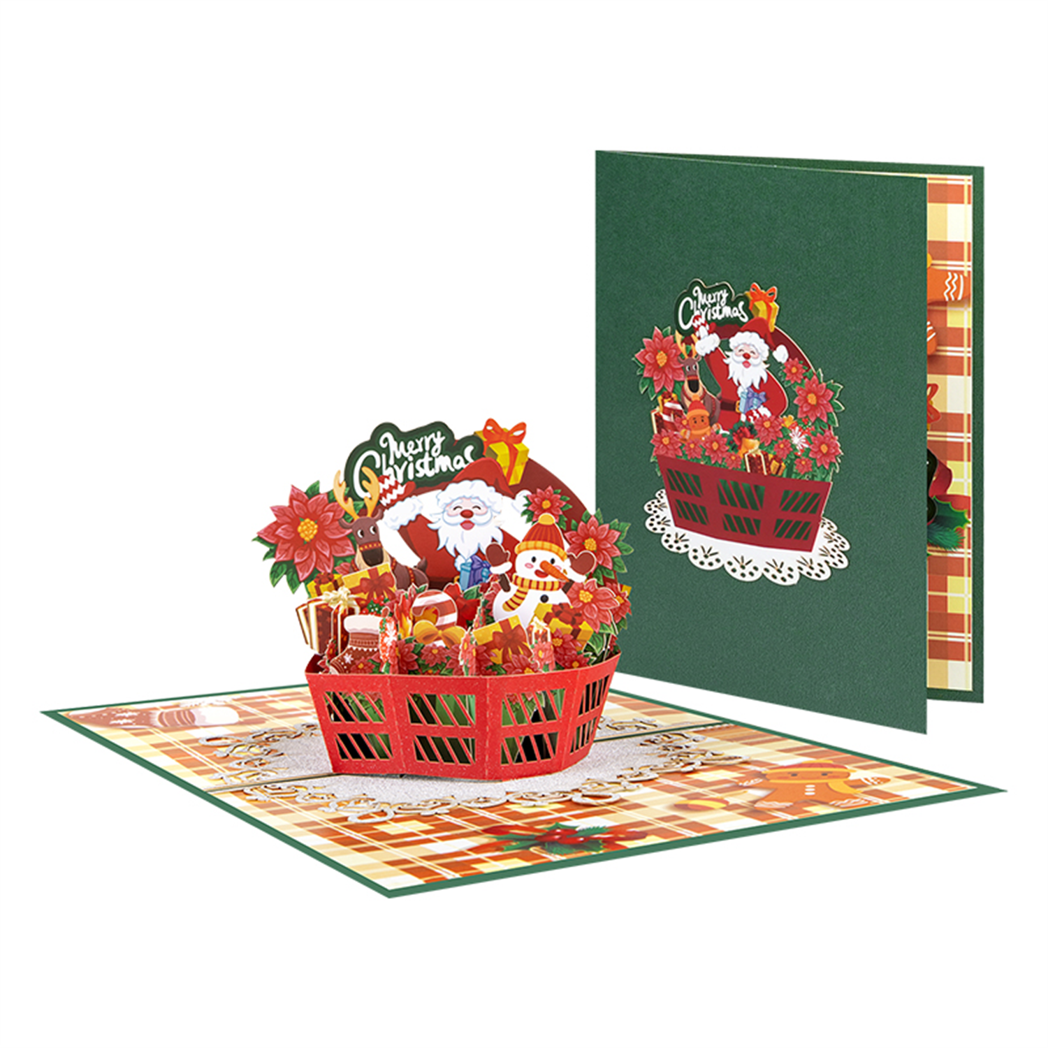 Brightfeel Festive Basket With Santa & Holiday Decor 3D Pop Up Christmas Card - White