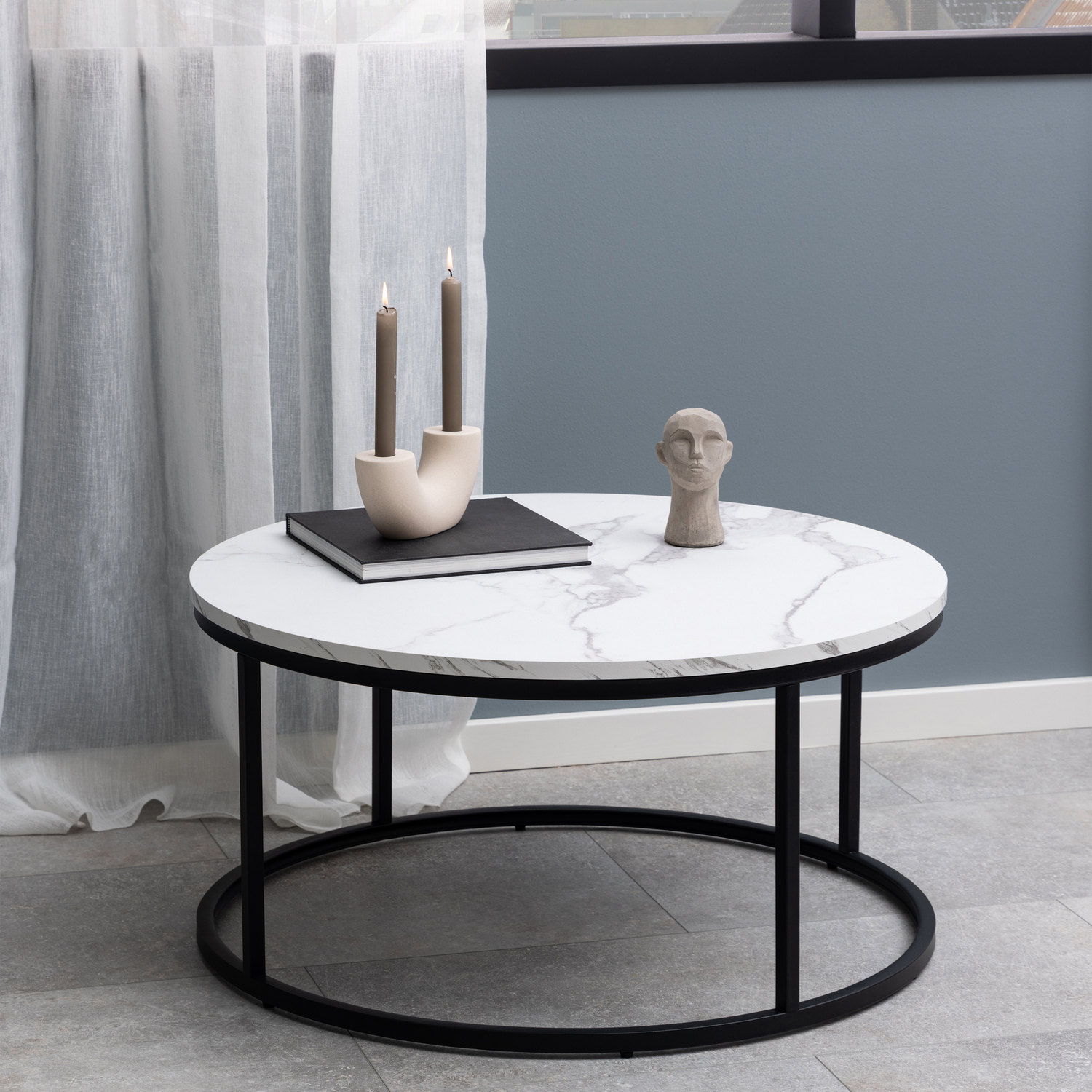 Furniture To Go White/Black Spiro Coffee Table With Marble Melamine Top & Legs - 1 - Image 5