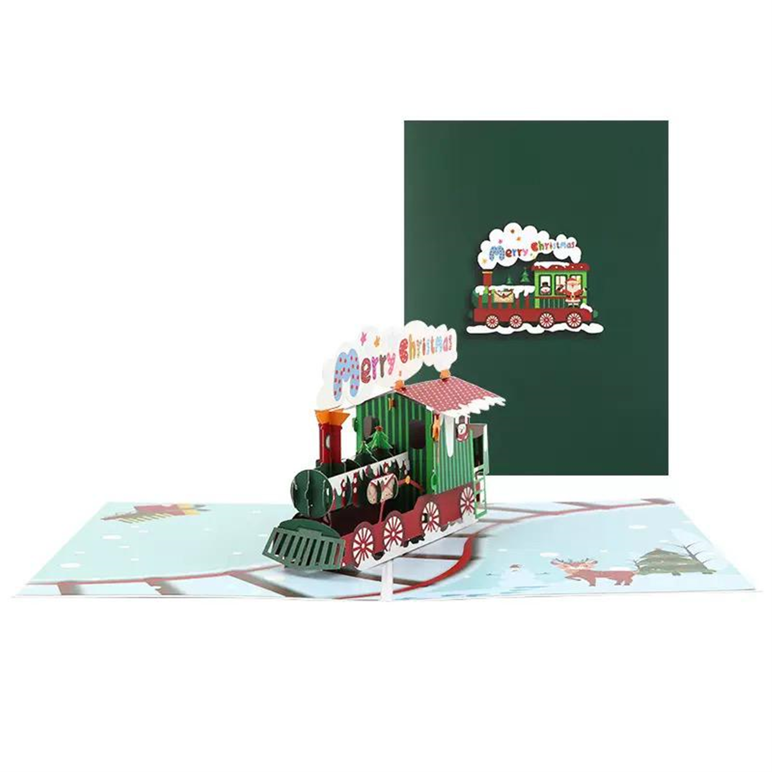 Brightfeel Snowy Journey With Colorful Train 3D Pop Up Christmas Card - White