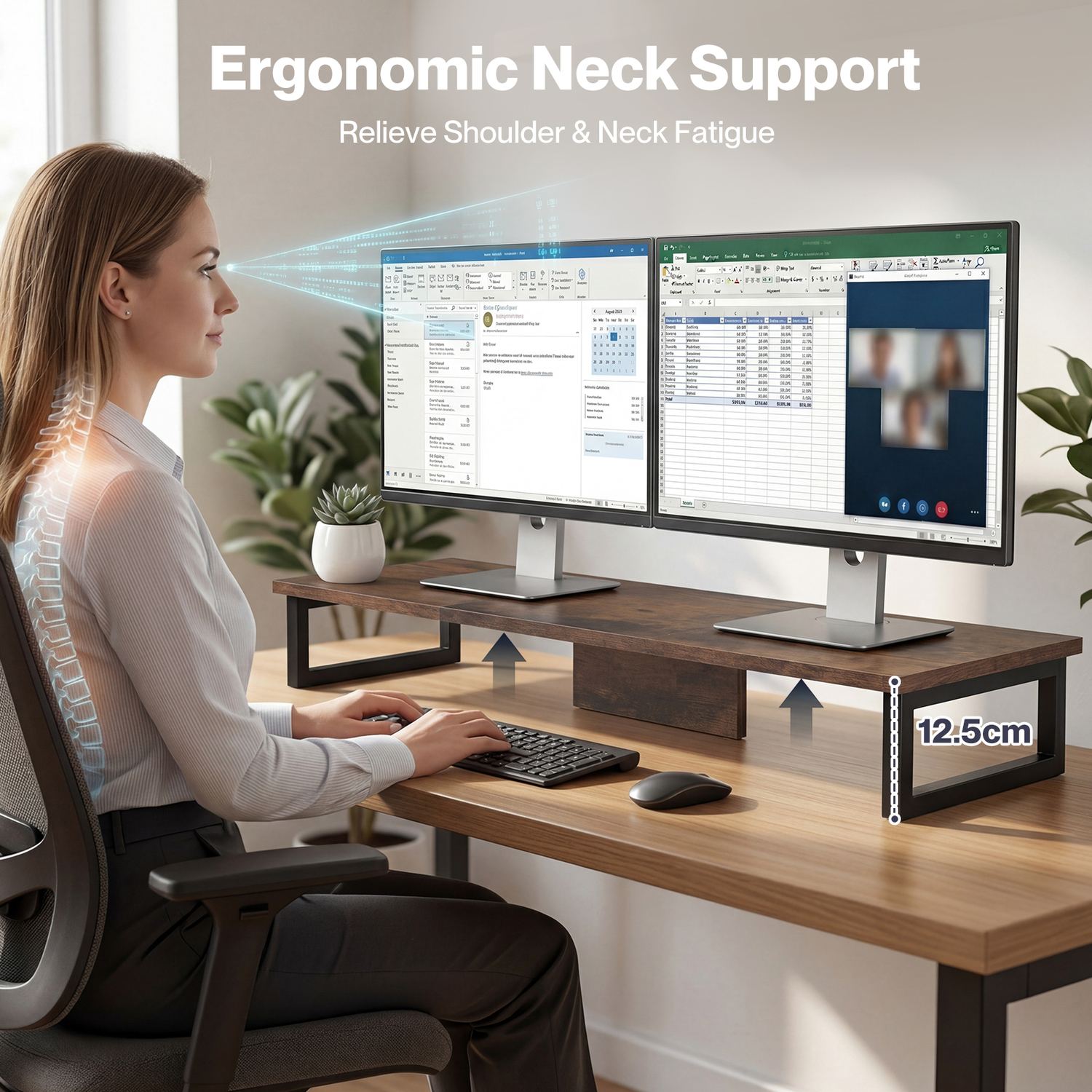 Monitor Stand Riser Dual Computer Screen Desk Shelf for Home Office St