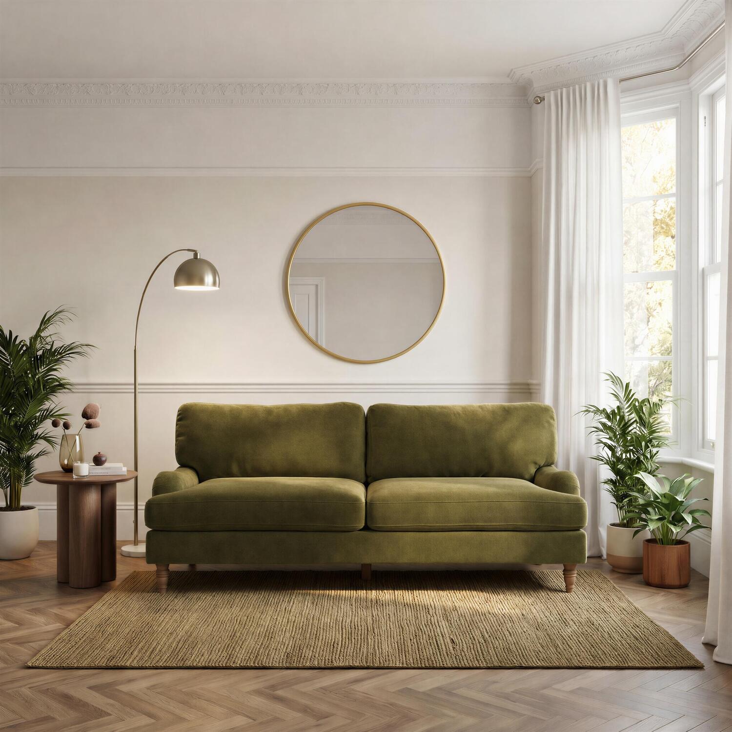 Furniturebox Uk Bernie Green Chenille Fabric 3 Seater Sofa