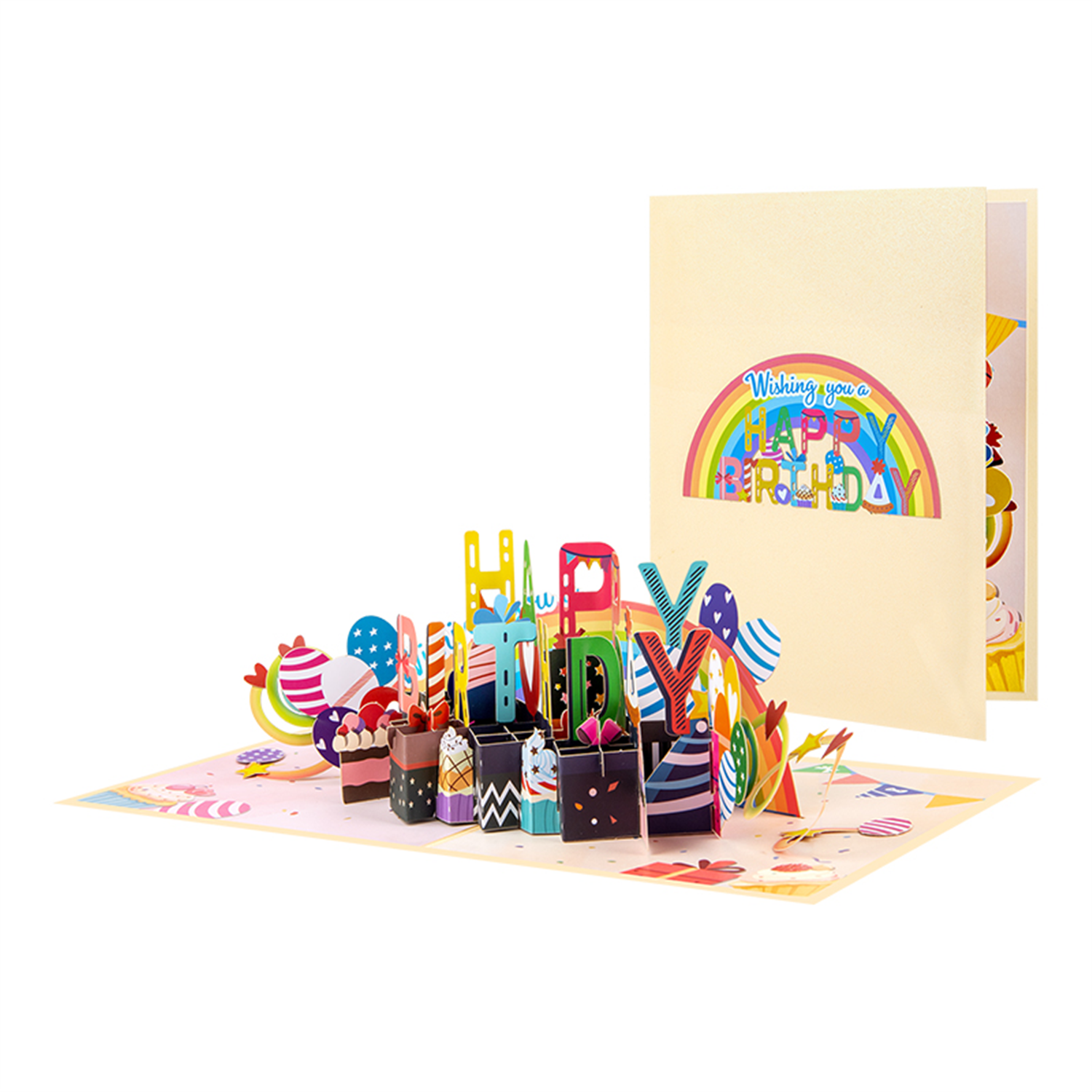 Brightfeel Cupcakes & Balloons Joyful Wishes 3D Pop Up Birthday Card - White