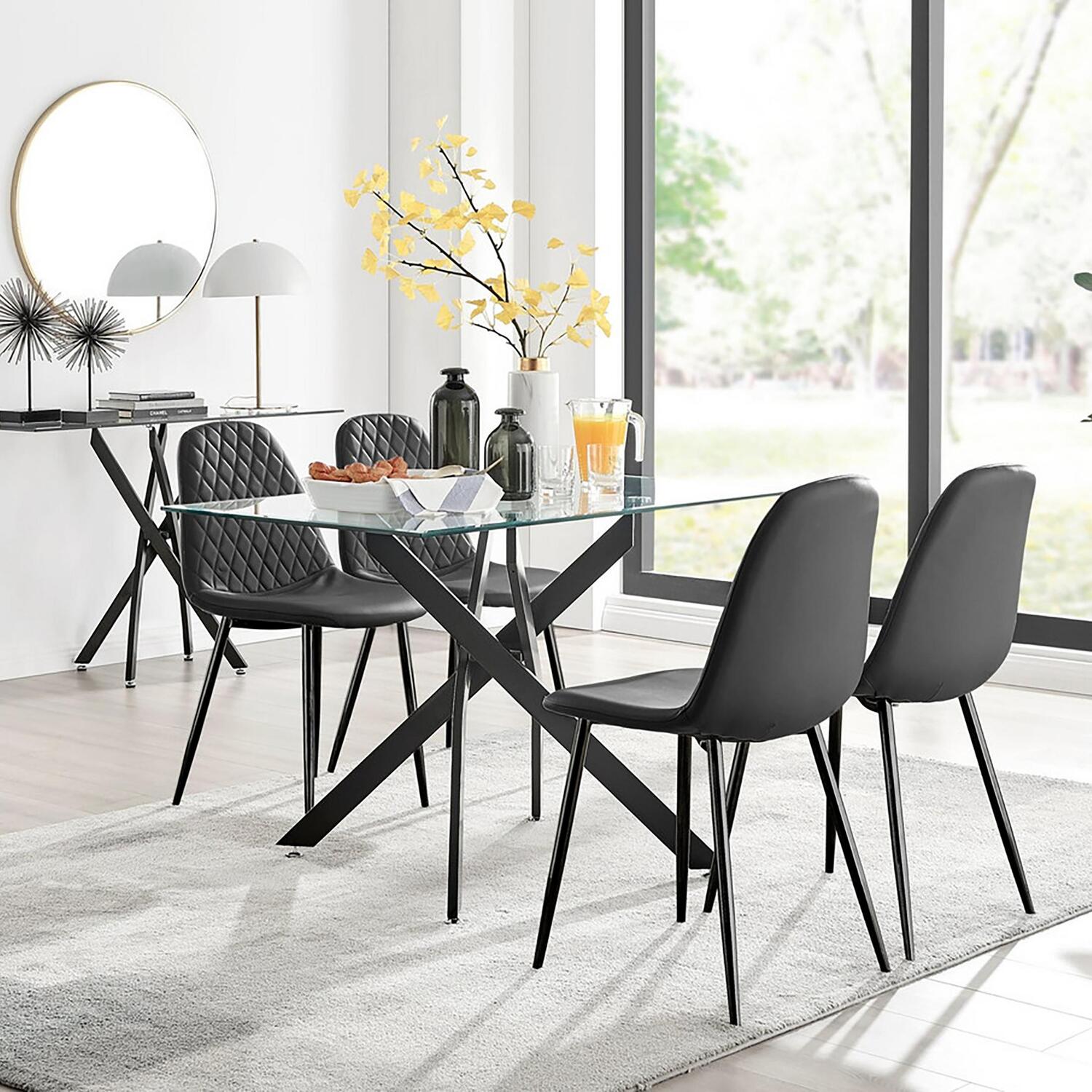 Furnitureboxuk Leonardo Black Leg Glass Dining Table With Four Corona Black Leg Chairs - Black