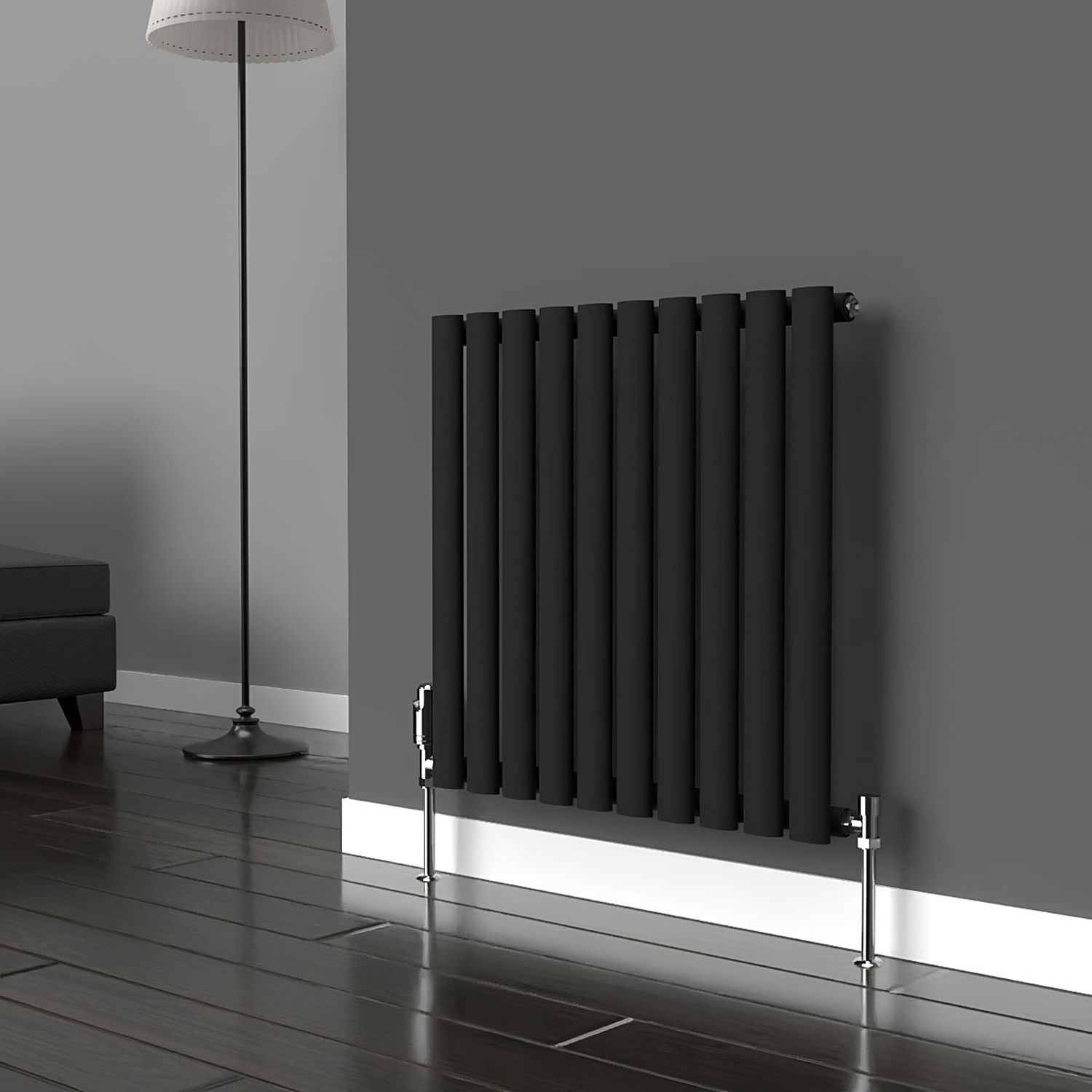 Lux Heat Oval Horizontal Radiator - Black - 600 Mm X 540 Mm (Single) - Black - Image 2