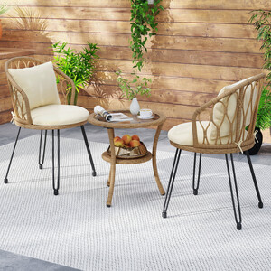 3 Pieces PE Wicker Patio Bistro Set