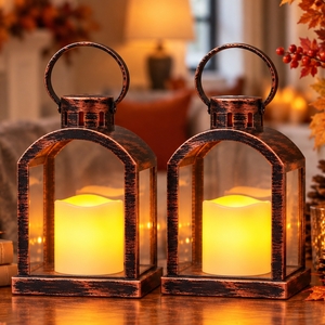 x2 Hanging Lantern LED Candle Bronze Effect