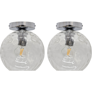 Set Of 2 Barnum Clear Dimple Glass Globe Chrome Ceiling Lights