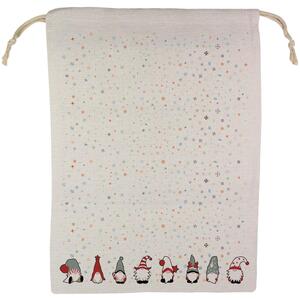 Christmas Gonks Santa Sack - Large Linen-Style Xmas Gift Bag with Drawstring Ties