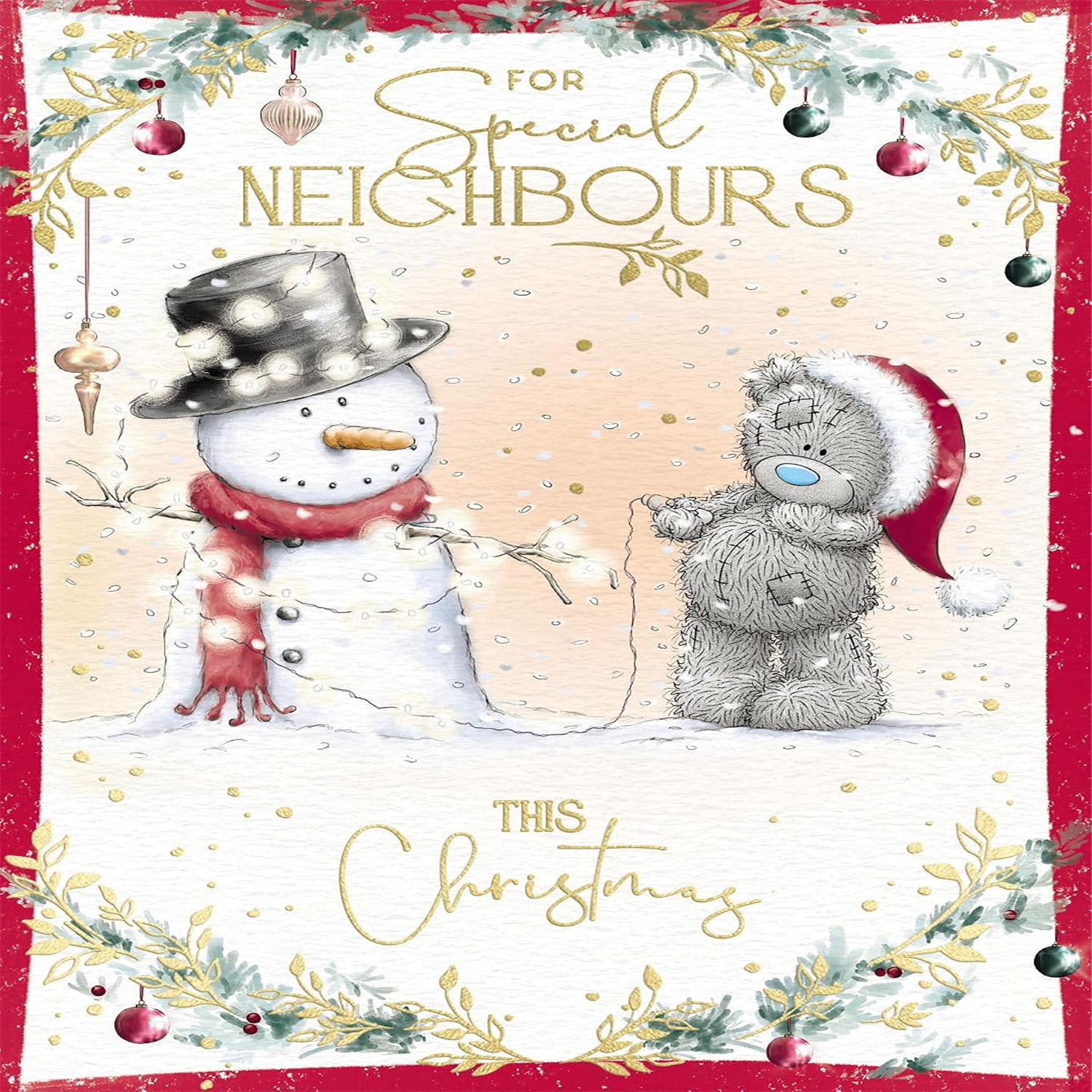 Bear With Snowman Wrapped In Fairy Lights Special Neighbours Christmas Card - Image 3