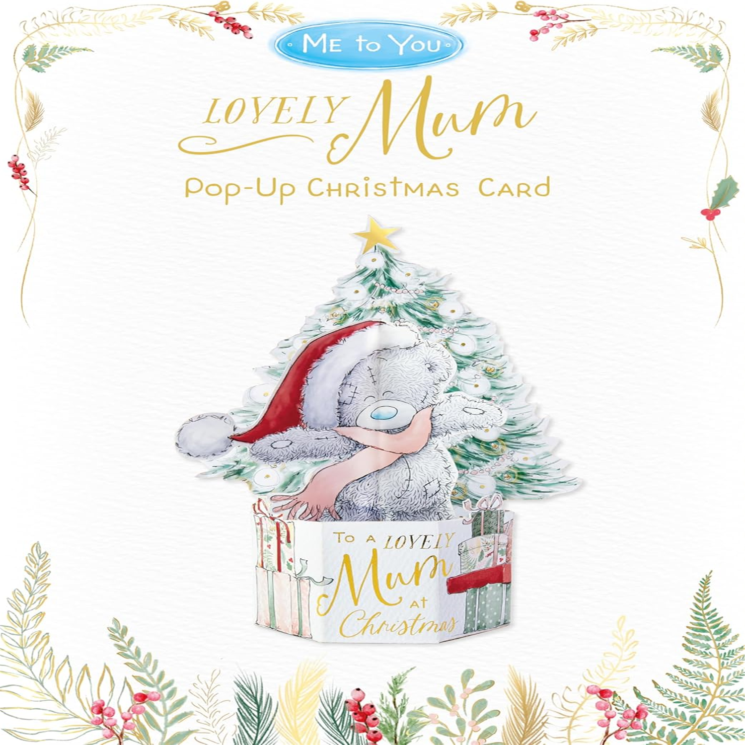 Me To You Bear In Front Of Xmas Tree Luxury Pop-Up 3D Mum Christmas Card - Red - Image 3