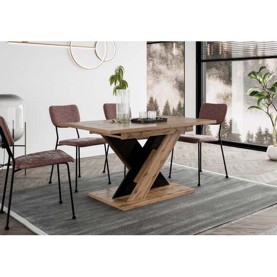TOXX Extending Dining Table - Wotan Oak & Black Gloss / 140-180cm