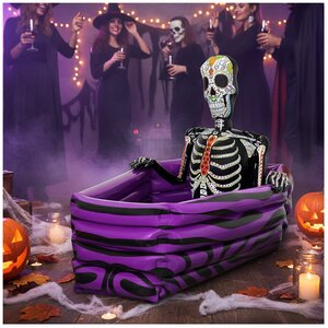 Adult Purple Day of the Dead Skeleton Coffin Inflatable Drinks Cooler Halloween Party Decoration