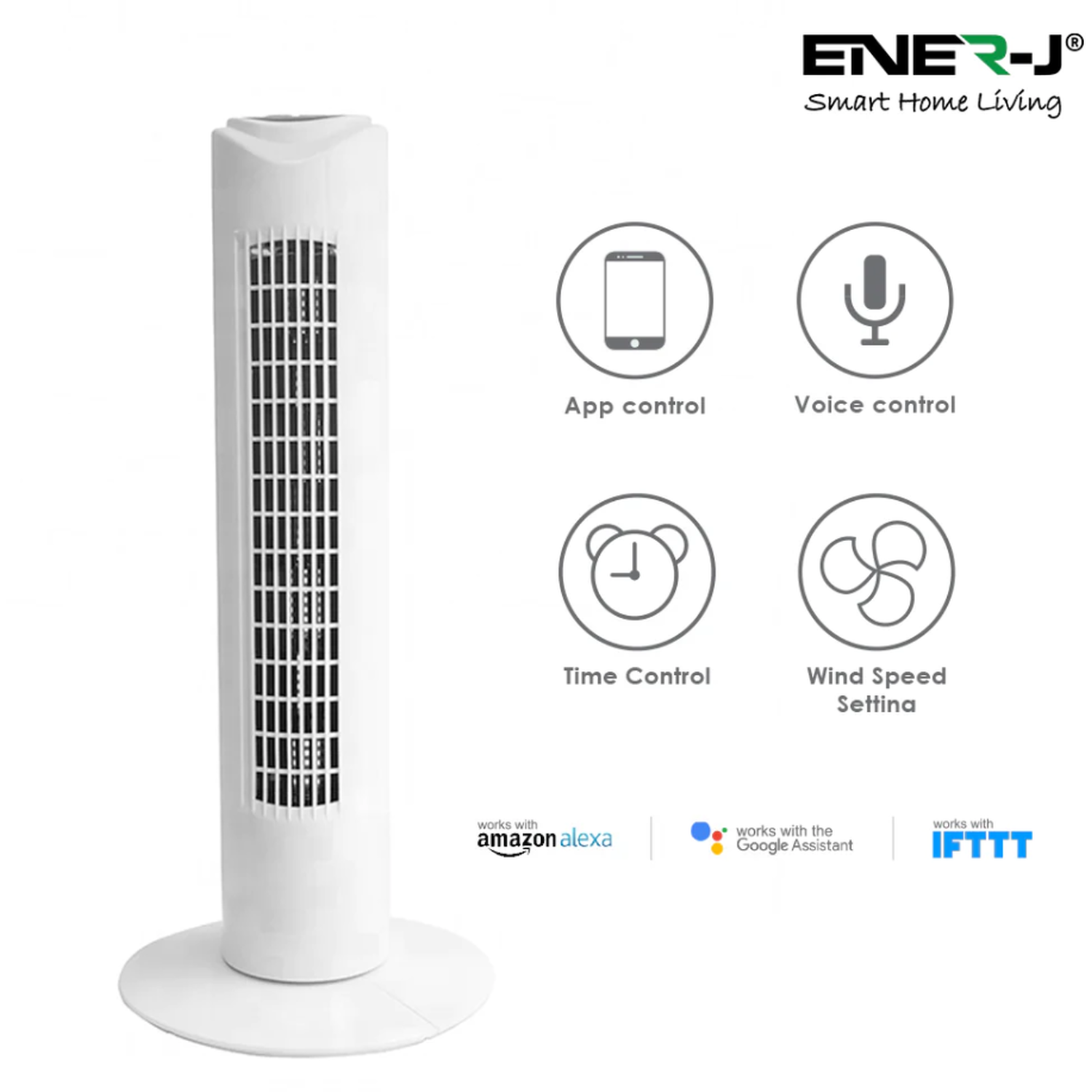 Smart WiFi Tower Fan with App and Voice Control - White