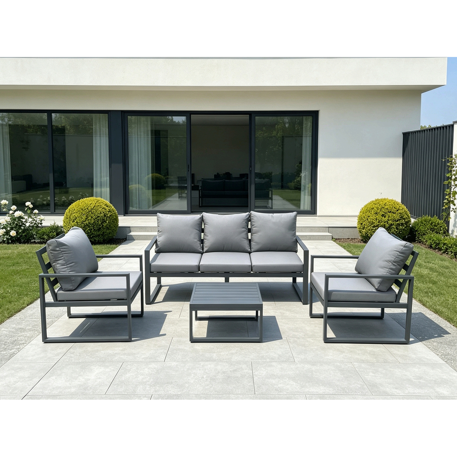 Fimous Unisex Dark Grey Aluminium Outdoor Garden Furniture Set Lounge Sofa Pc Chairs Square Coffee Table Sets Size 2 - Image 2