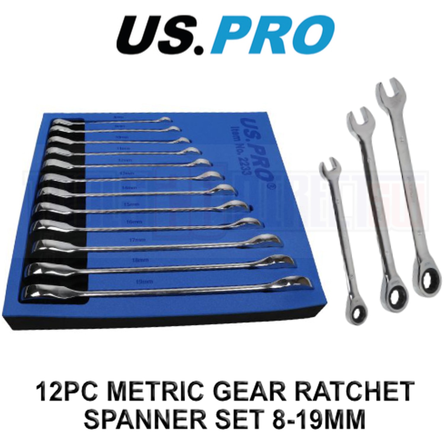 US PRO Tools 12pc Metric Gear Ratchet Combination Spanner Wrench Set 8-19mm 2233 - Image 6