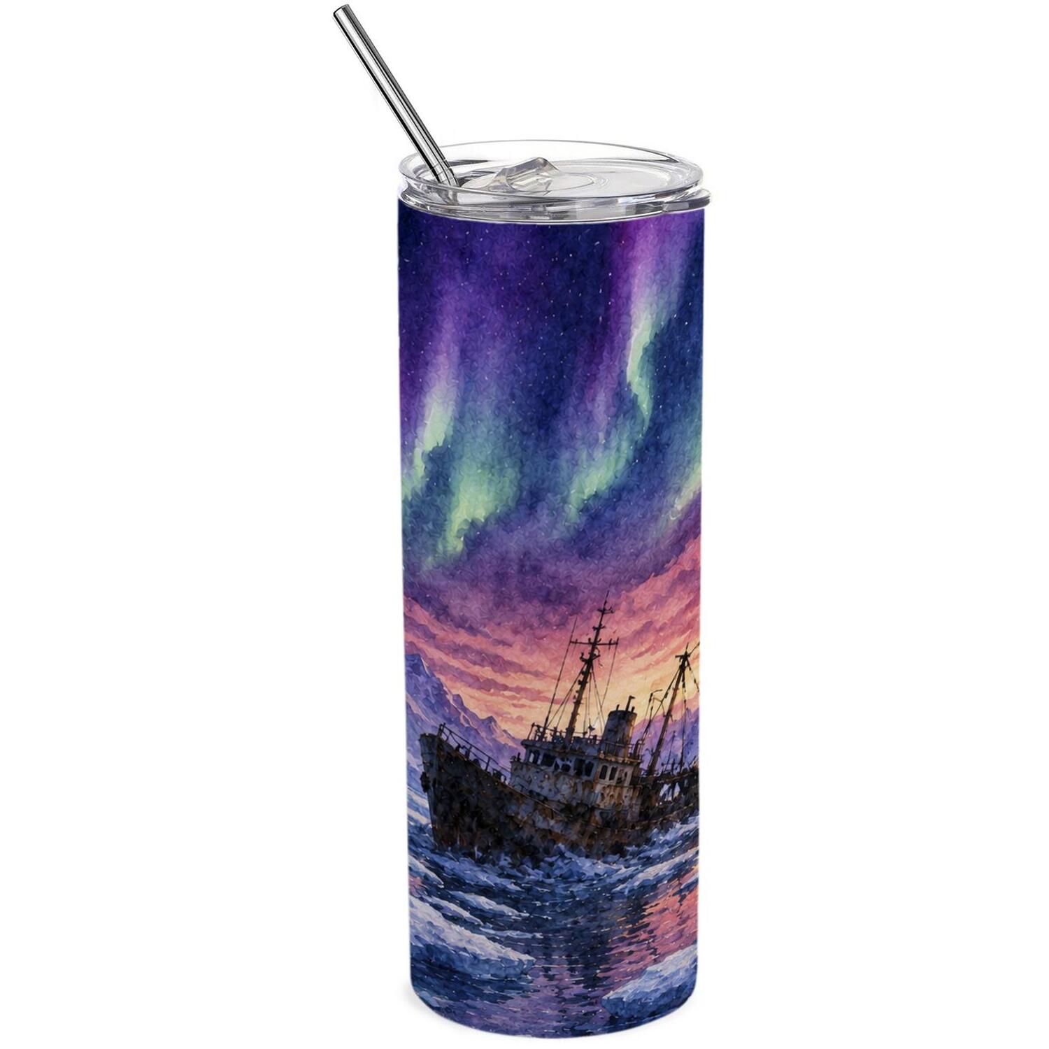 B&Q -  Mountain Icescape Stainless Steel Travel Tumbler With Straw - Image 3