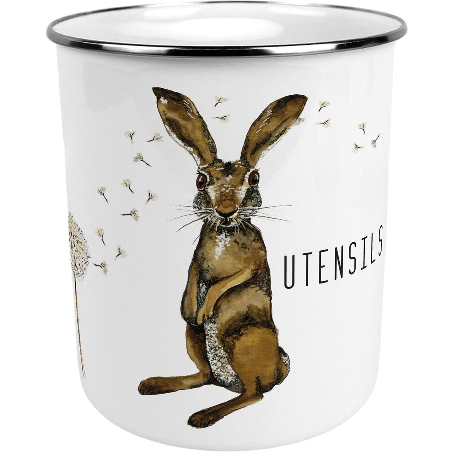 B&Q - Hare & Dandelions Large Metal Kitchen Utensil Pot - Image 2