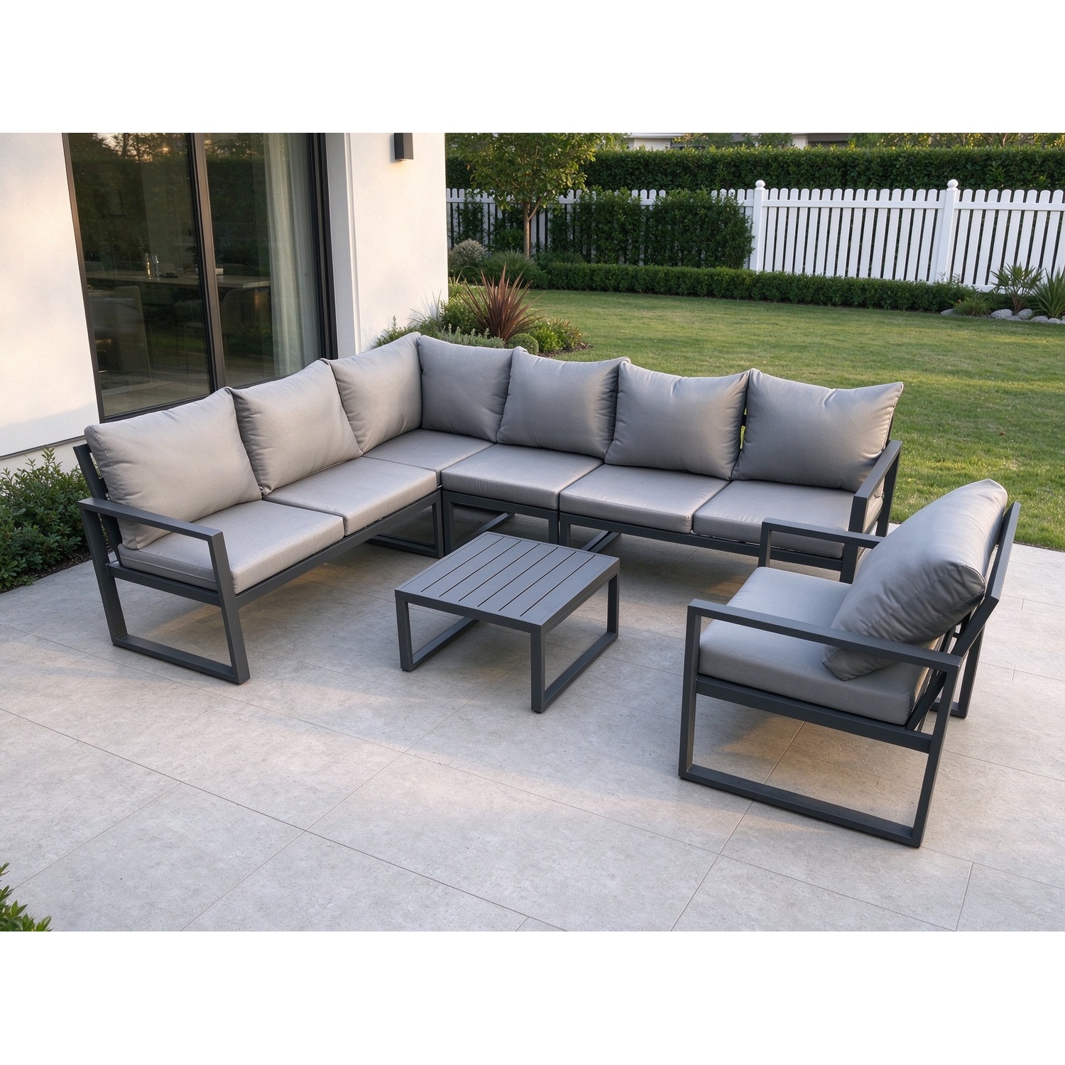 Fimous Unisex Dark Grey Aluminium Garden Furniture Set Outdoor Lounge Corner Sofa Chair Square Coffee Table Sets Seater Size 7 - Image 2