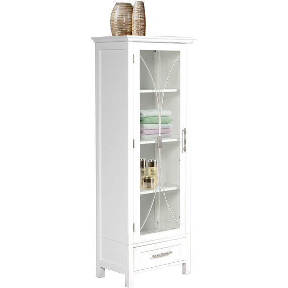 Teamson Home  Wooden Bathroom Cabinet Standing Tall Storage White 7961