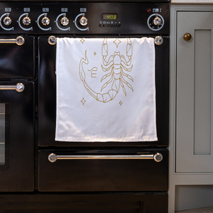 Zodiac Scorpio Horoscope In Gold  White Kitchen Towel