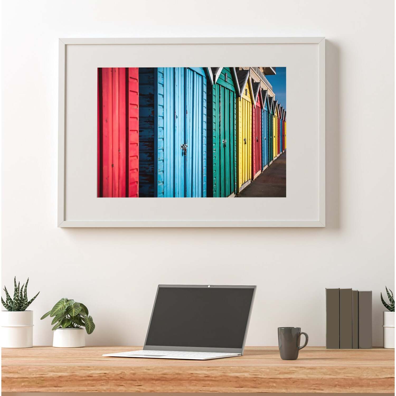 Warren Reed - Designer - Coloured Beach Huts Art Print - Blue / 42cm thumbnail