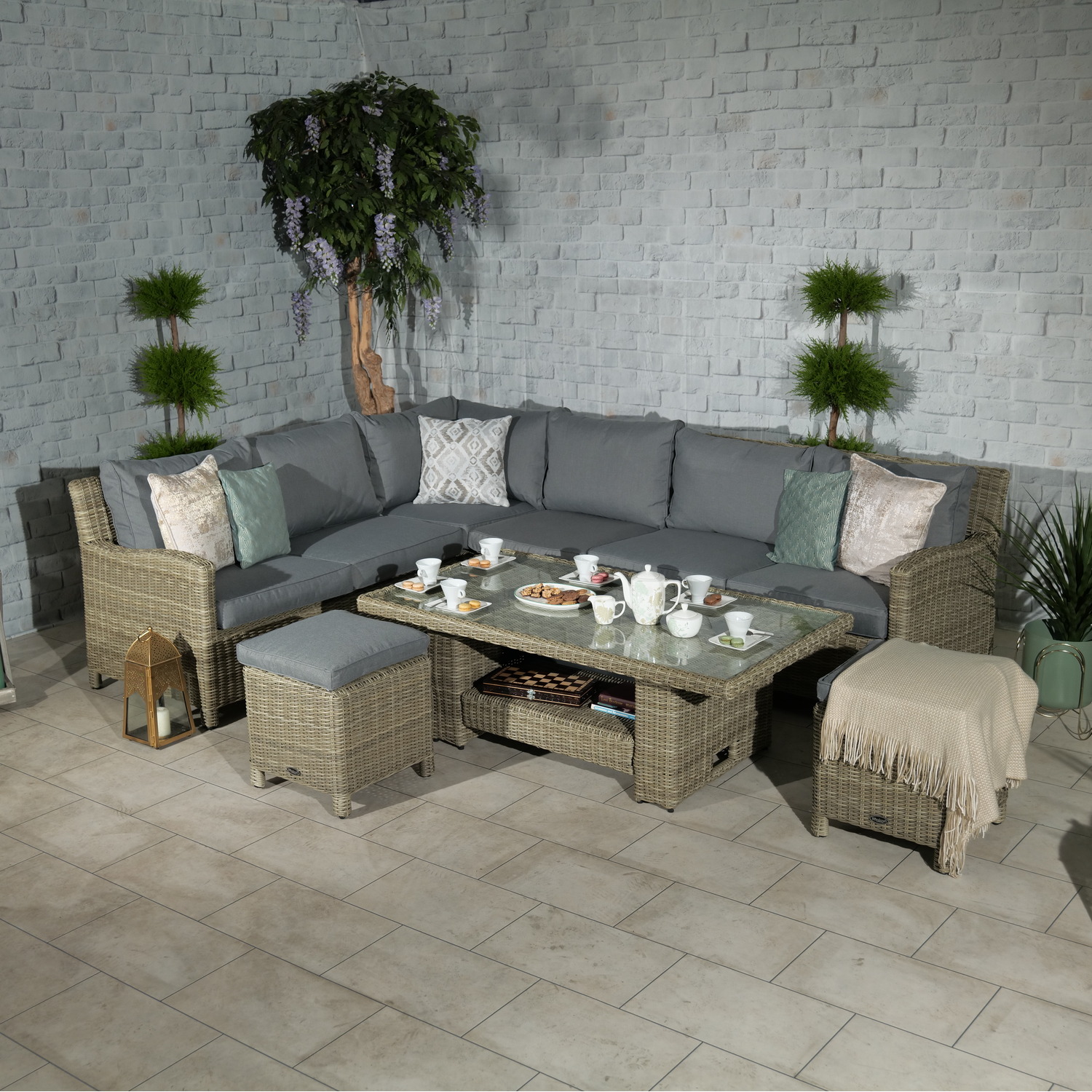Wentworth 7pc Deluxe Modular Corner Dining Lounging Set - Neutral