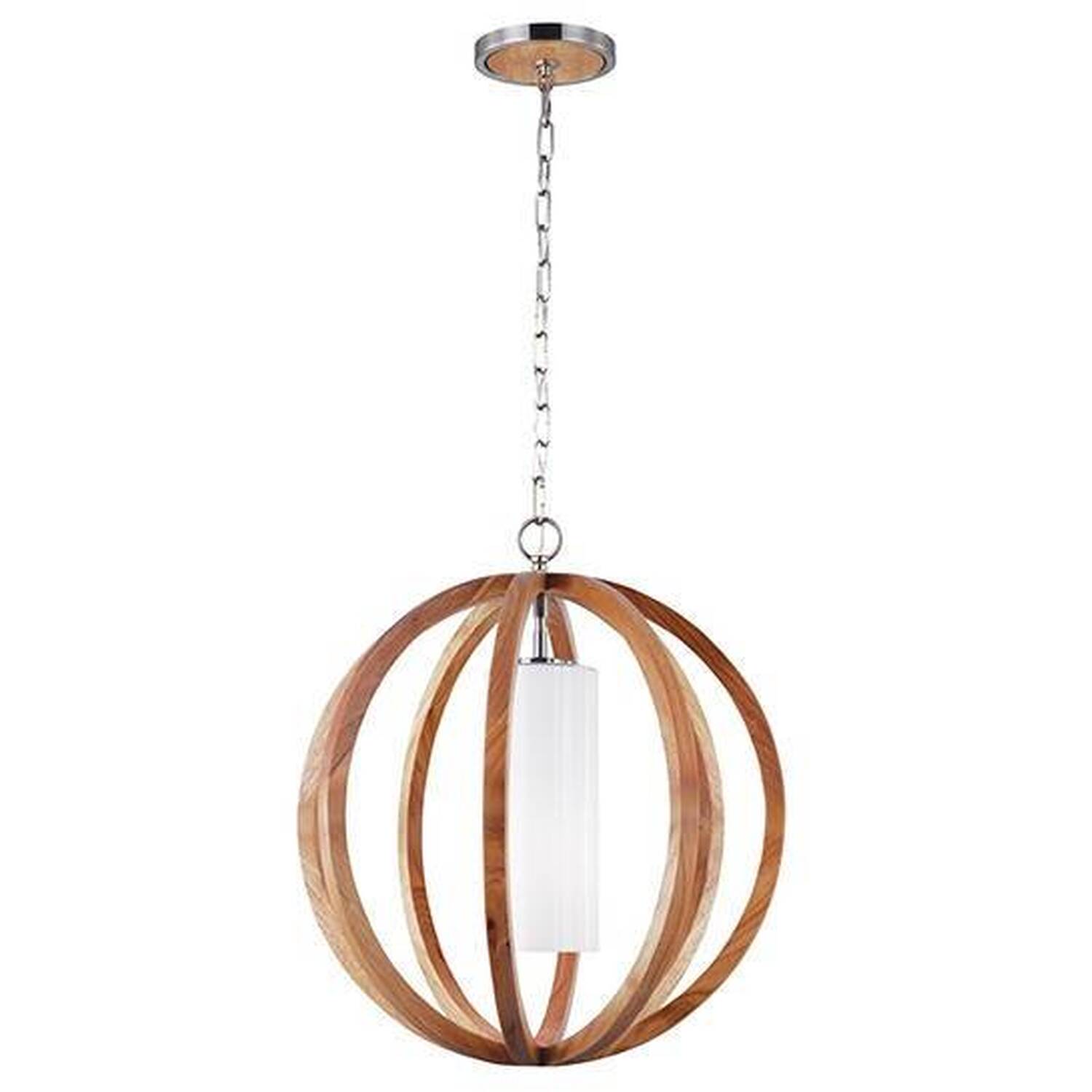 Allier Small Spherical Cage Ceiling Pendant Brushed Steel, Light wood, E27 - Brushed Steel