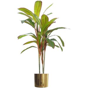 Artificial Potted Dracaena Tropical Plant with Gold Metal Planter