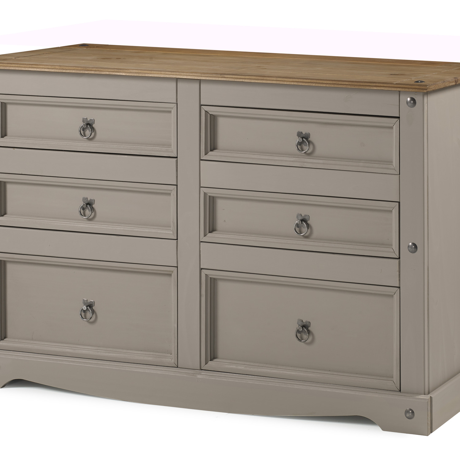 Corona Grey Wax Low 3 Plus 3 Wide Chest Of Drawers - Distressed Grey Wax