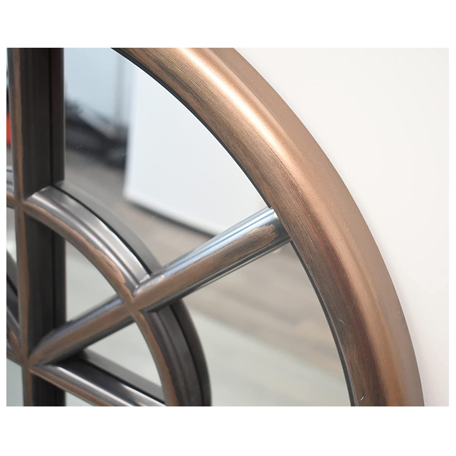 Brown Black Window Style Wall Mirror Arched Decoration Glass - Brown