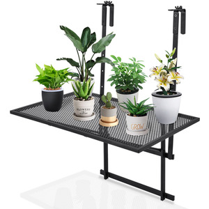 Costway Hanging Iron Rack Railing Folding Table-Black